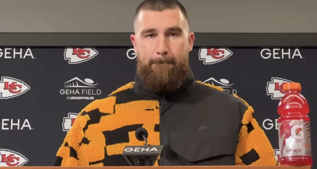 Travis Kelce at a post conference 